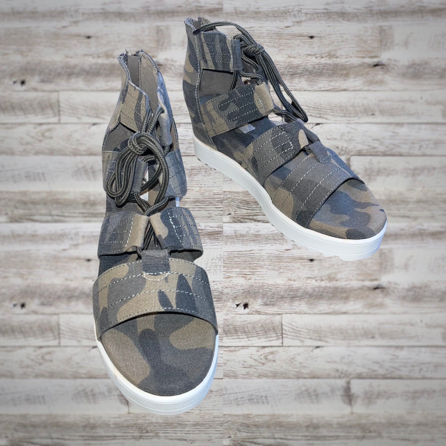 Very G Camo Platform Lace Up Gladiator Sandals