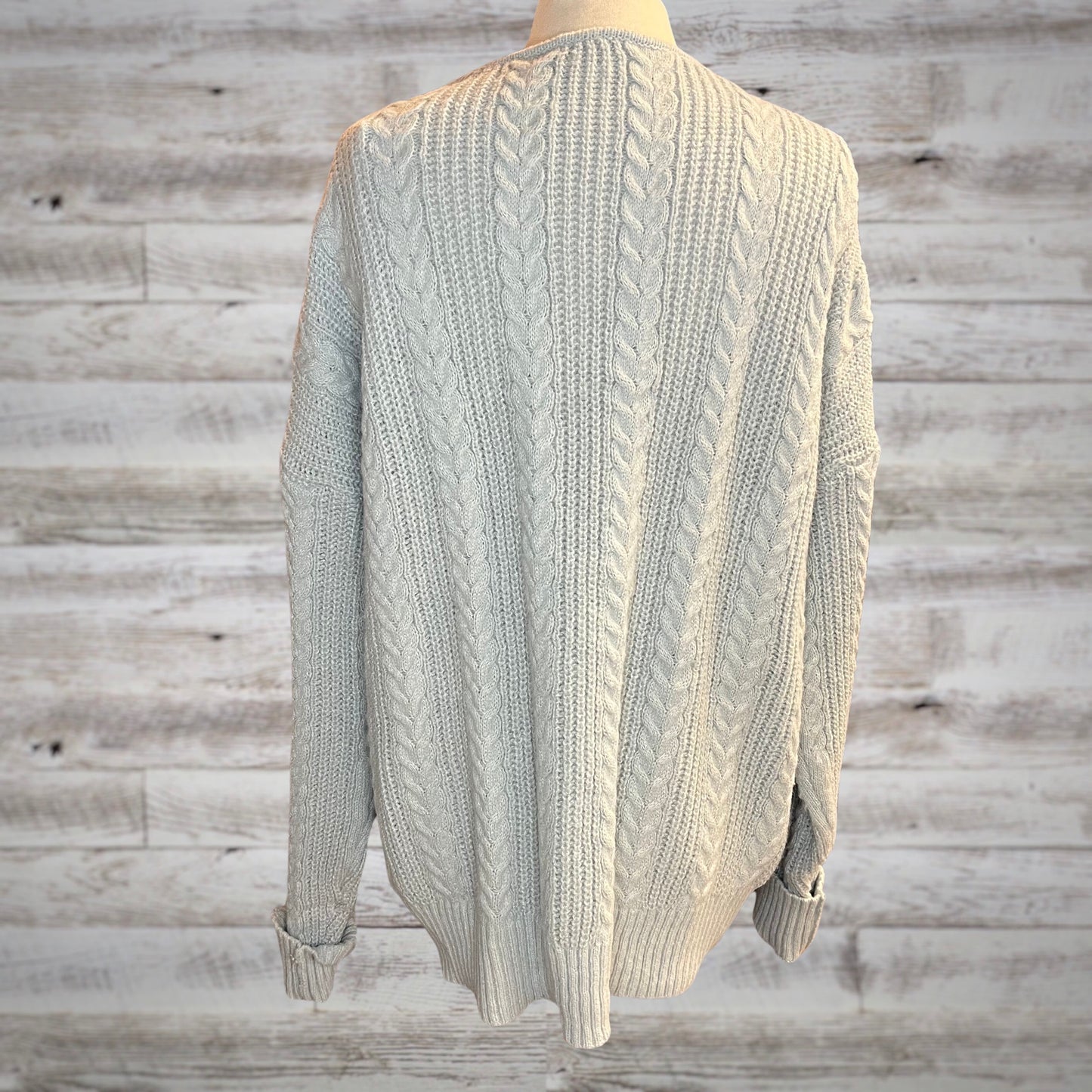 Chunky Cable Knit Cardigan Sweater in Gray