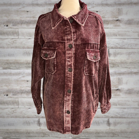 PLUS Comfy Oversized Corduroy Shacket in Plum