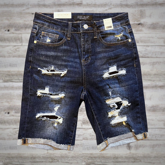 Judy Blue Distressed Long Bermuda Jean Shorts