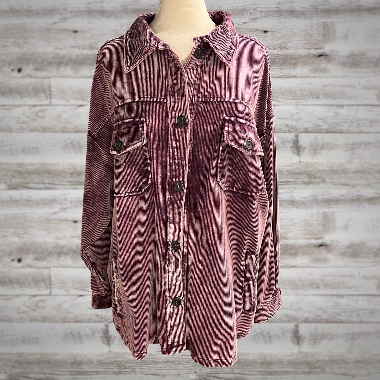 PLUS Comfy Oversized Corduroy Shacket in Amethyst