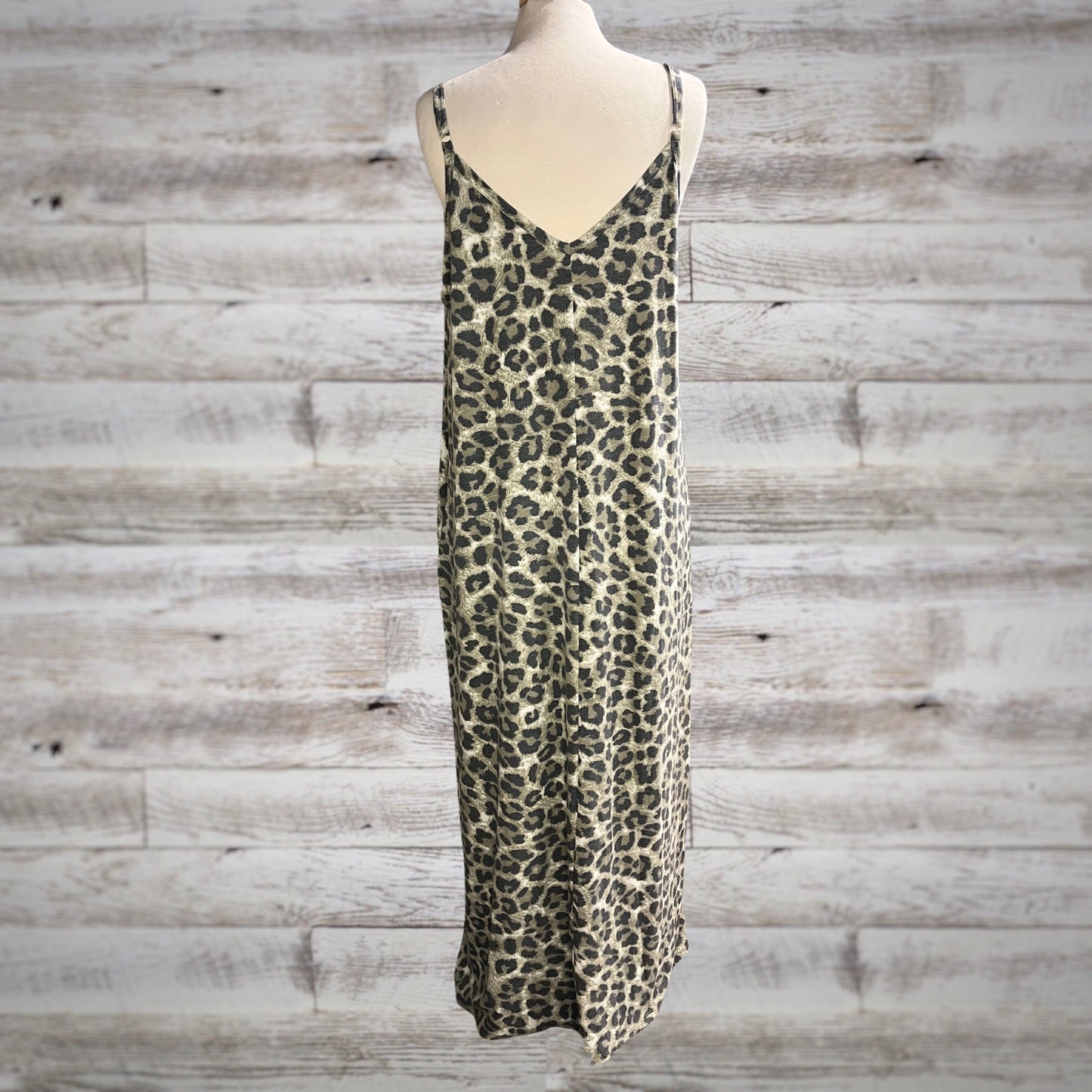 PLUS Casual Leopard Jersey V Neck Maxi Tank Dress