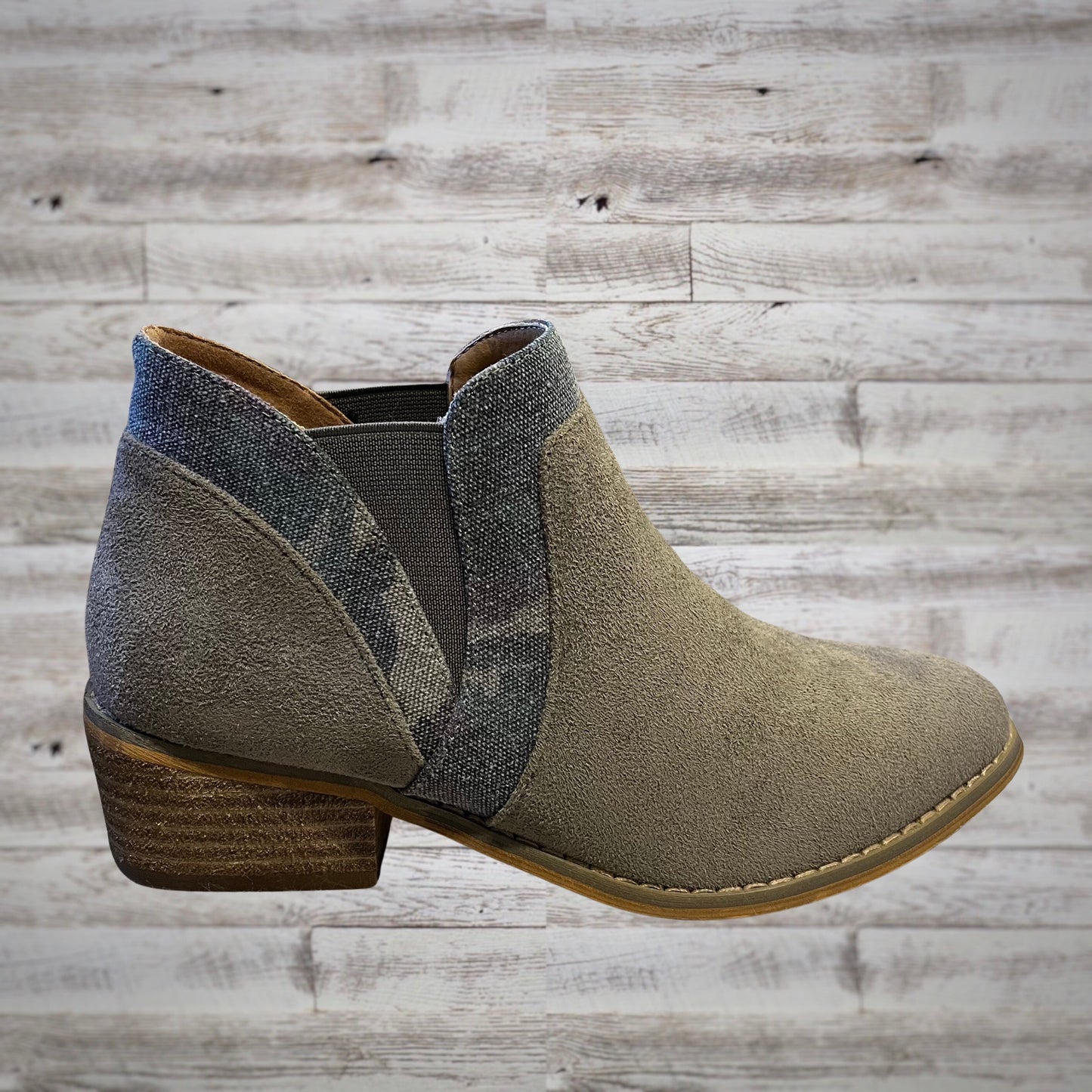 Corky's Camo Suede Block Heel Ankle Booties