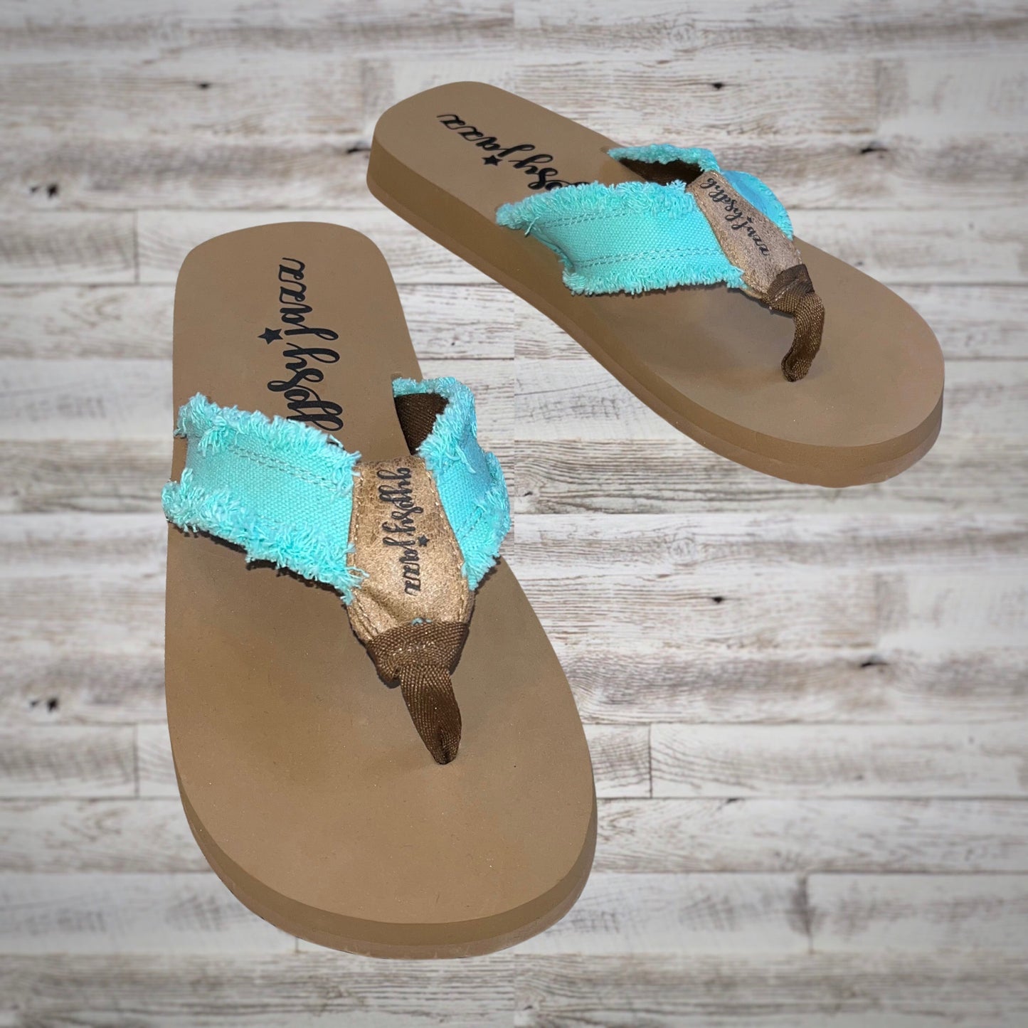 Gypsy Jazz Fringe Flatform Flip Flop Sandals in Mint