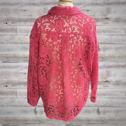 Spring Neon Sheer Floral Lace Shacket Top