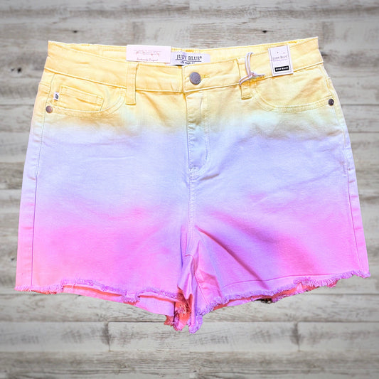 Judy Blue Rainbow Gradient High Rise Denim Shorts