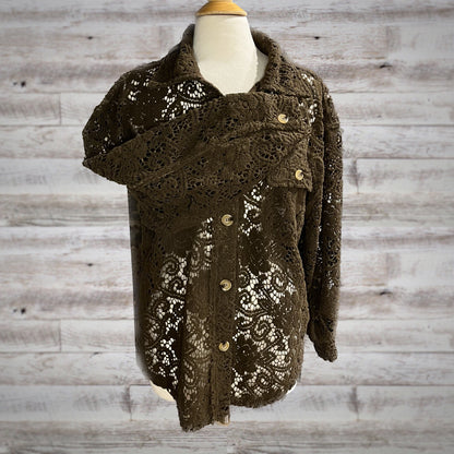 Vintage Sheer Floral Lace Shacket Top in Brown