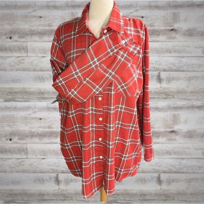 PLUS Festive Lightweight Flannel Shirt in Red/Gray