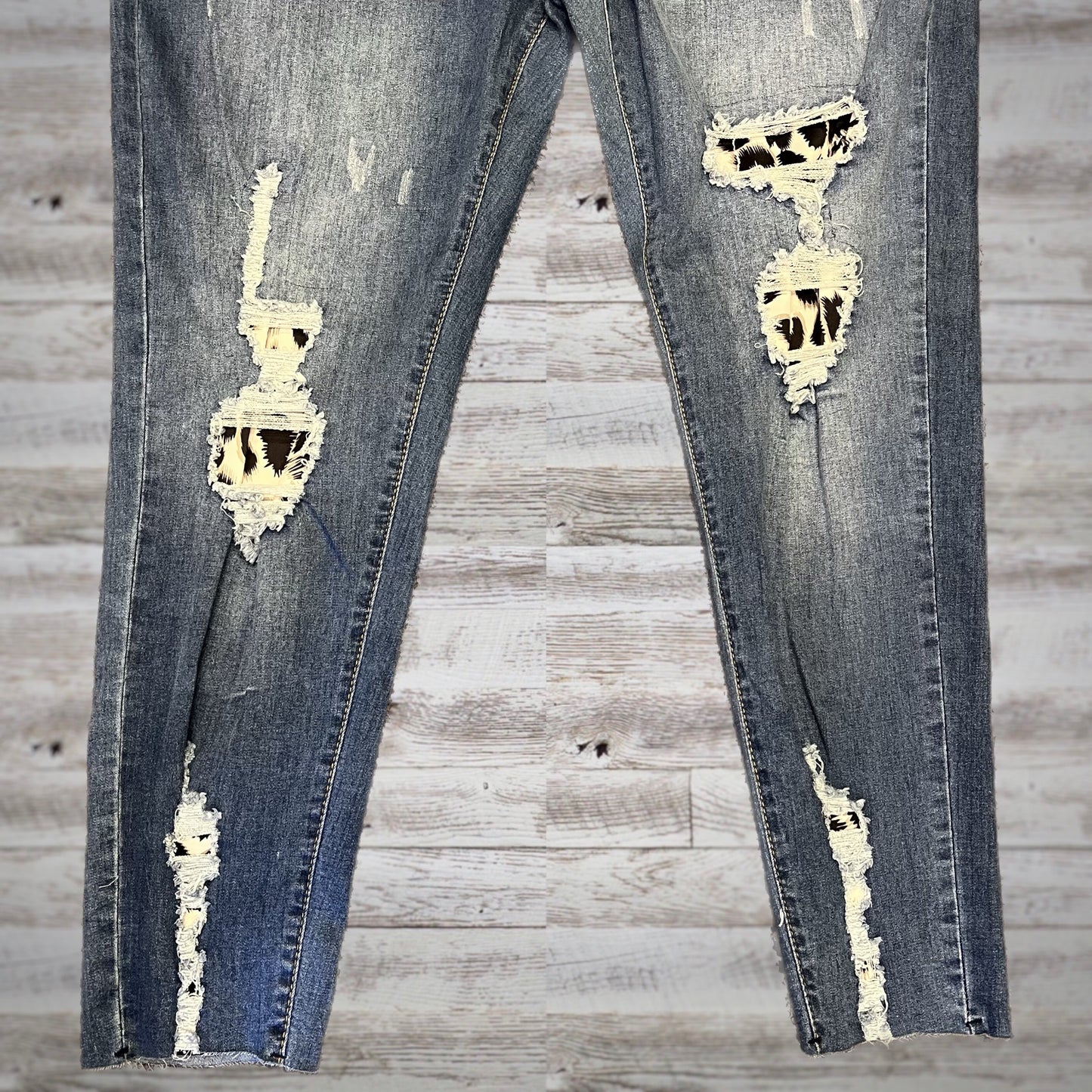 PLUS Peeking Leopard Distressed Skinny Jeans