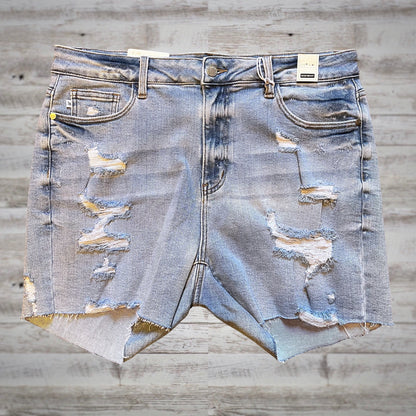 PLUS Judy Blue Distressed Light Wash Cut-off Jean Shorts