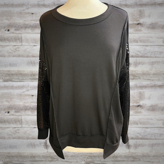 Glam Sequin Sleeve Lightweight Pullover in Black