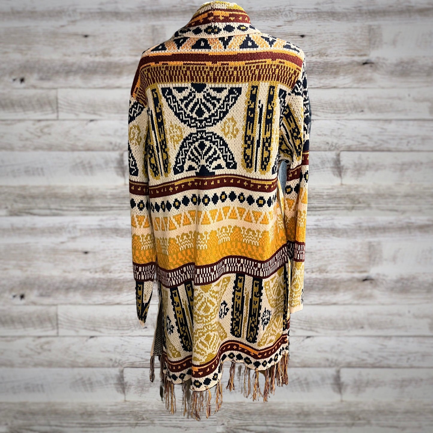 Southwestern Print Long Blanket Cardigan In Beige