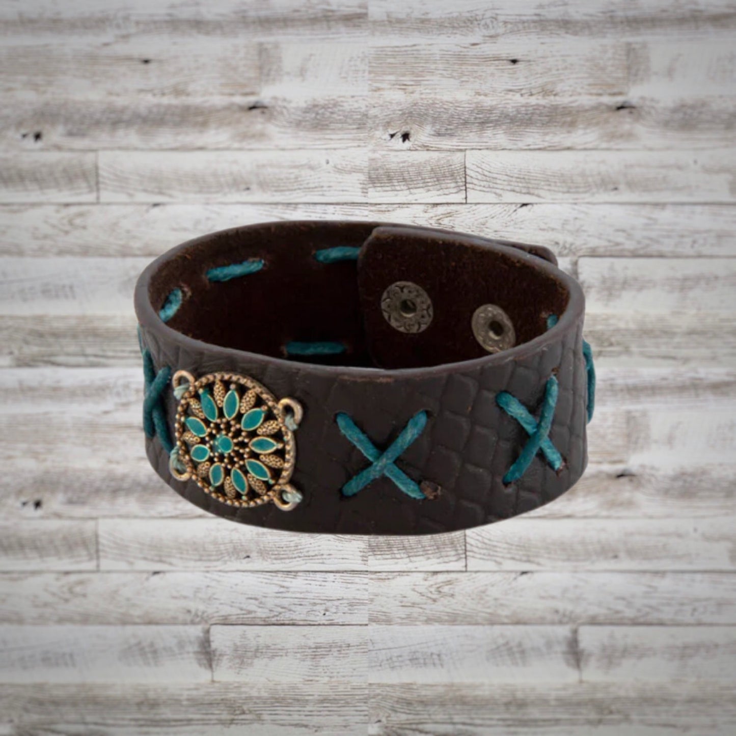 Myra Western Leather Cabochon Cuff Bracelet