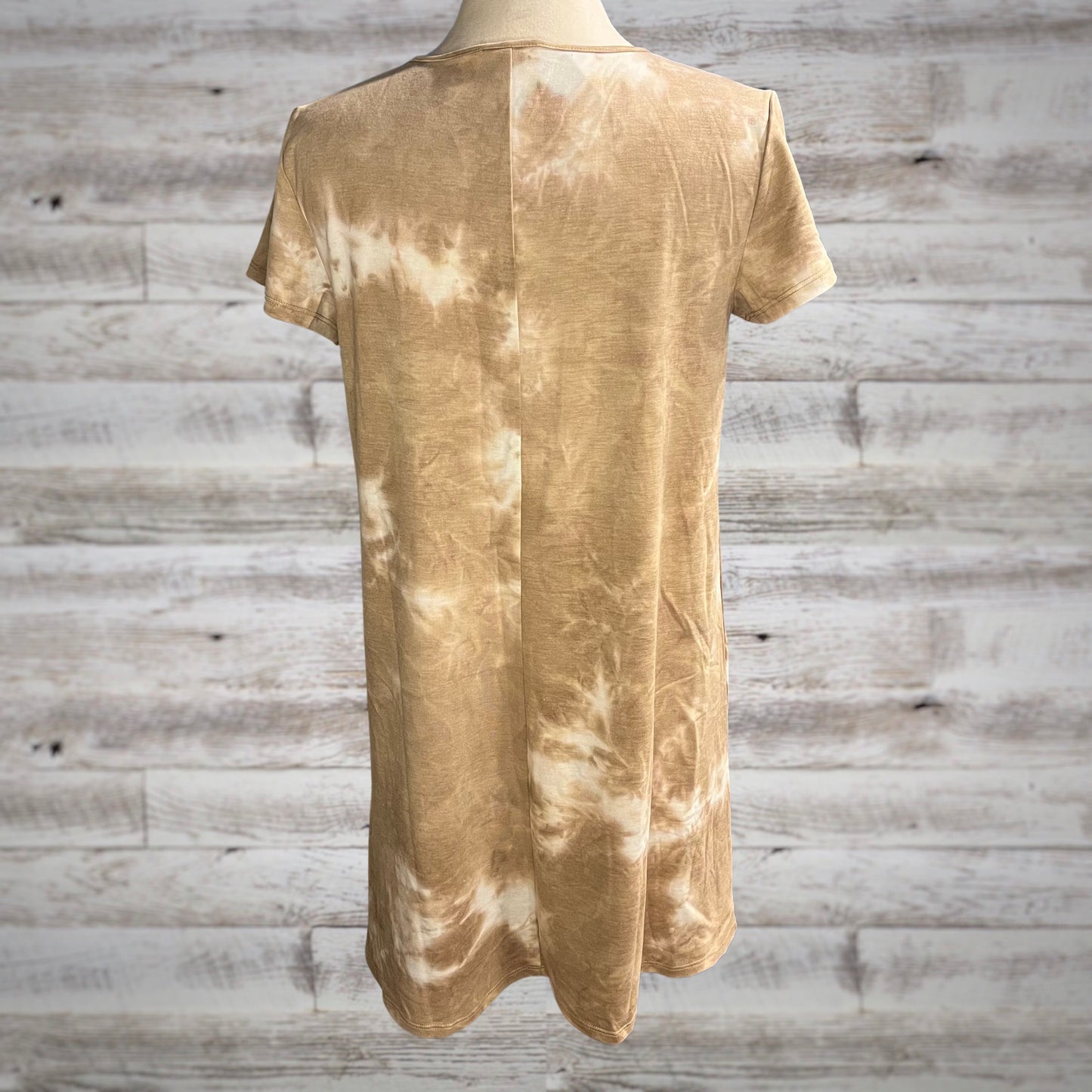 Tie-Dye Notch Neck Mini Shirt Dress in Tan