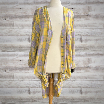 POL Spring Plaid Flannel Duster Shacket