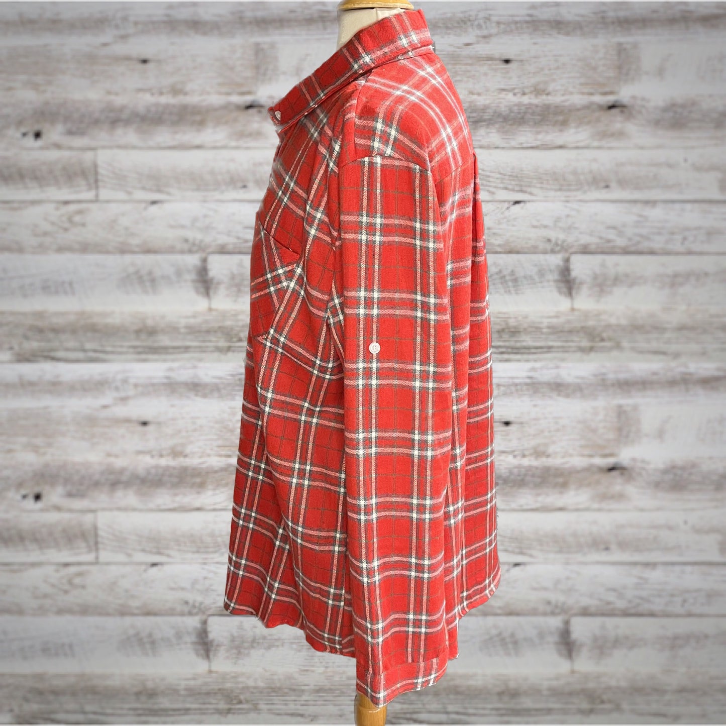 PLUS Festive Lightweight Flannel Shirt in Red/Gray