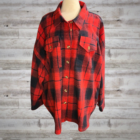 PLUS Midweight Plaid Flannel Shacket in Red/Navy