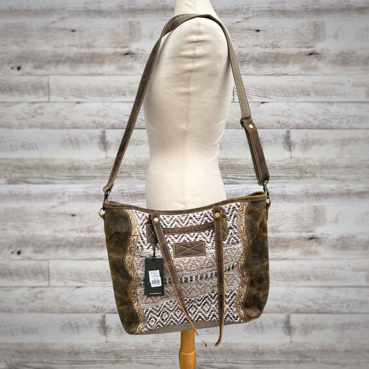 Myra Bag Floret Large Tote Woven and Distressed Tooled Leather