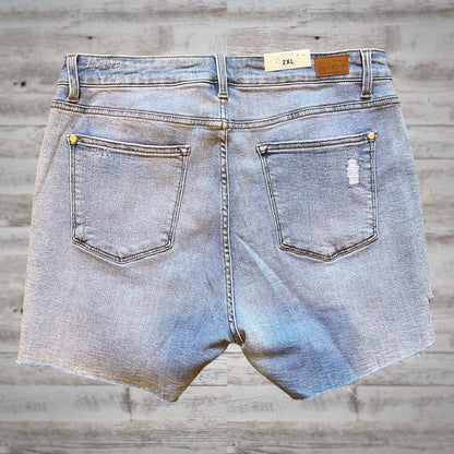 PLUS Judy Blue Distressed Light Wash Cut-off Jean Shorts