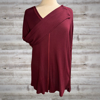 Waffle Knit Long Sleeve Basic Thermal Top in Burgundy