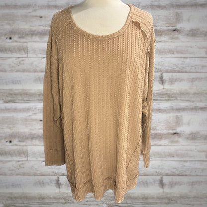 PLUS Lightweight Cable Knit Tunic Top in Camel