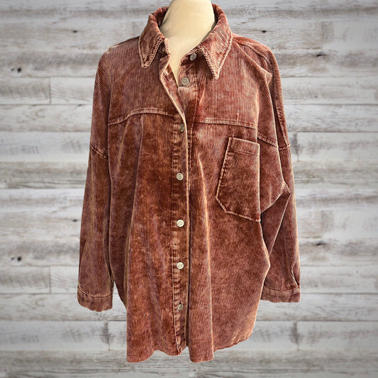 PLUS Comfy Oversized Corduroy Shacket in Sienna