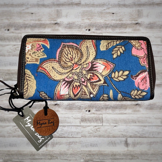 Myra Bag Curry Zip Around Floral Canvas Wallet in Blue