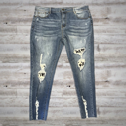 PLUS Peeking Leopard Distressed Skinny Jeans