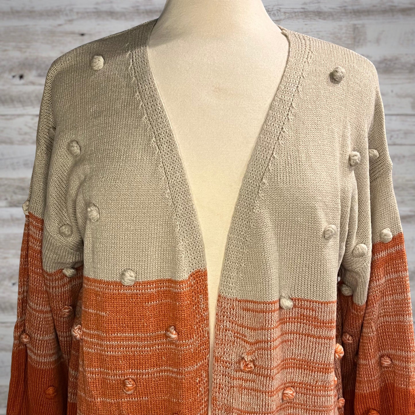 Gradient Pom Pom Lightweight Knit Open Cardigan in Orange/Taupe