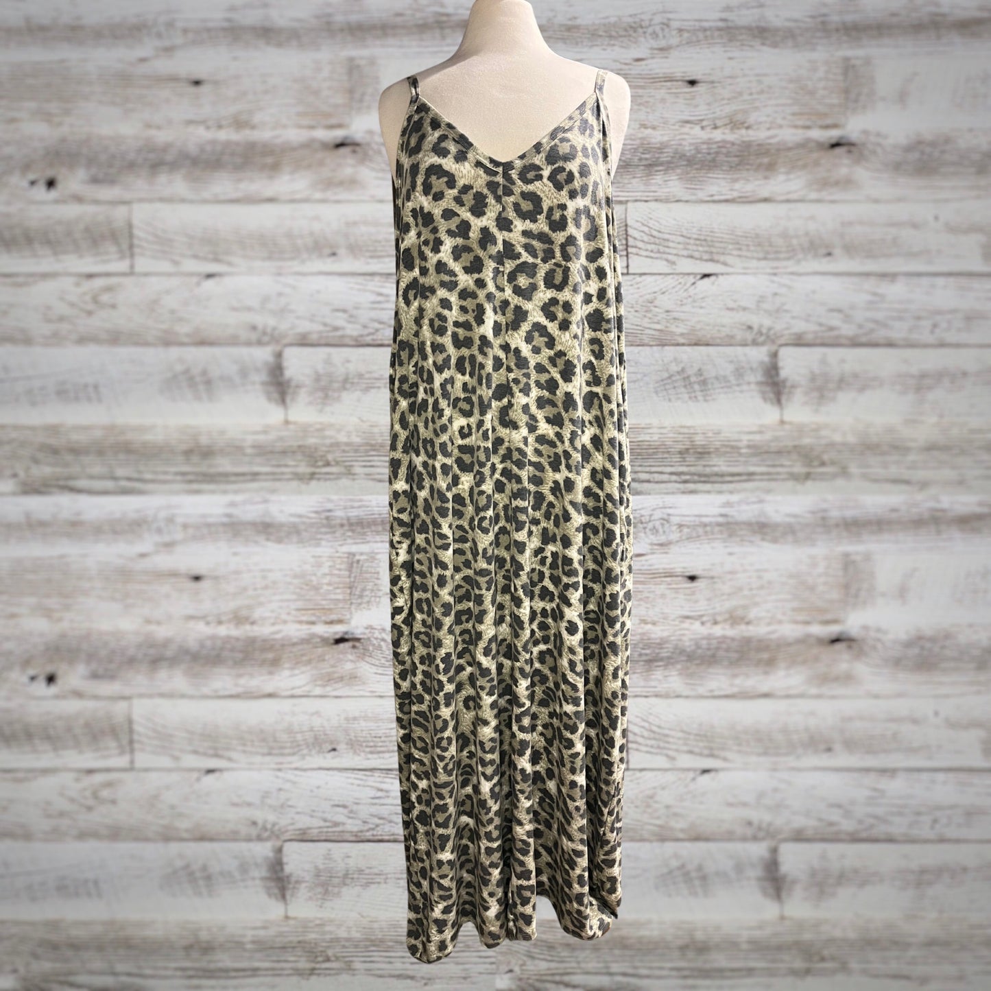 PLUS Casual Leopard Jersey V Neck Maxi Tank Dress