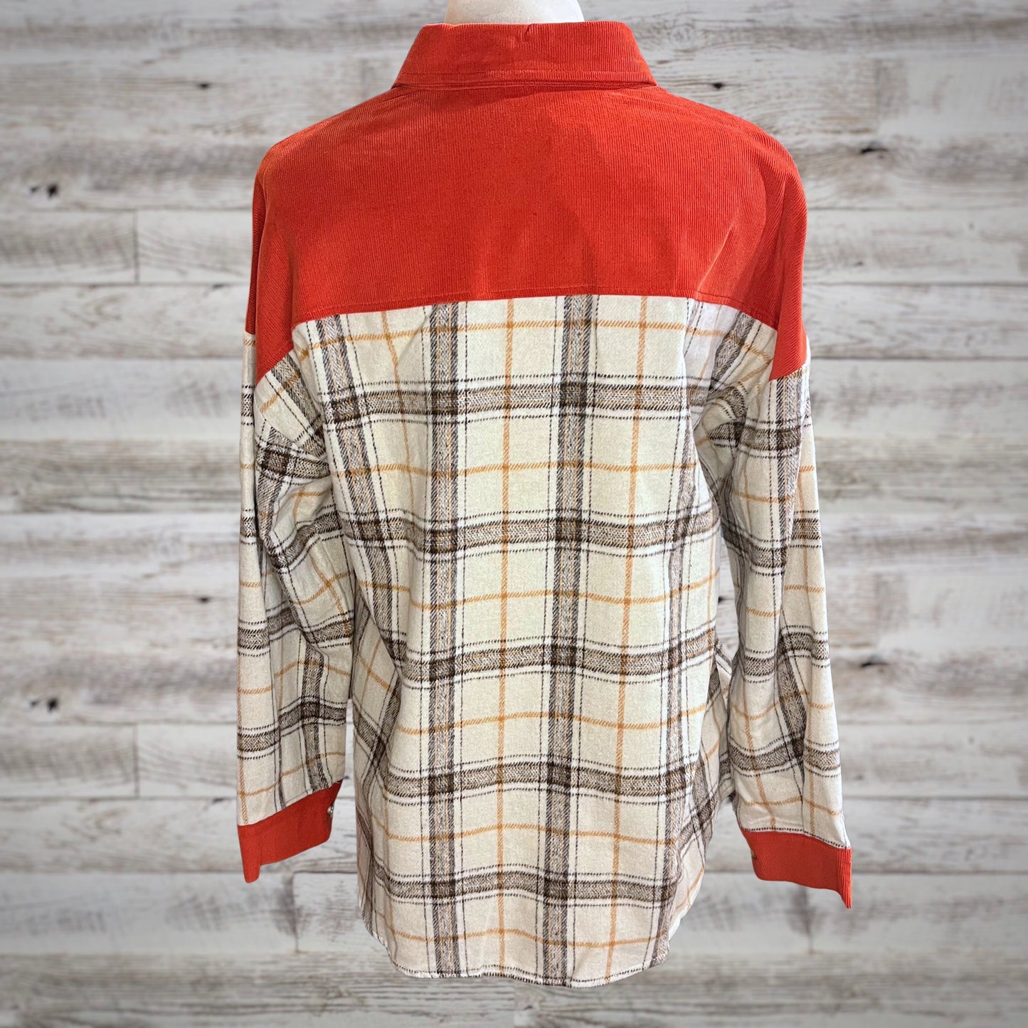 Fleece Plaid Shacket with Orange Corduroy