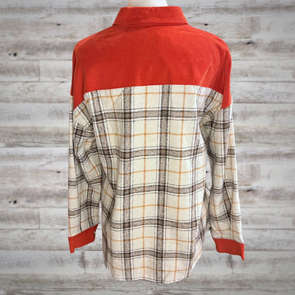 Fleece Plaid Shacket with Orange Corduroy