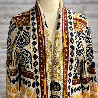 Southwestern Print Long Blanket Cardigan In Beige