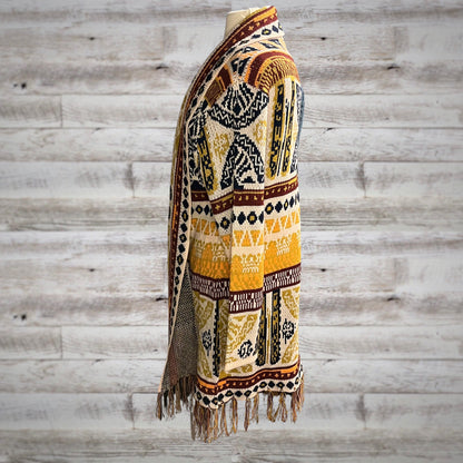 Southwestern Print Long Blanket Cardigan In Beige