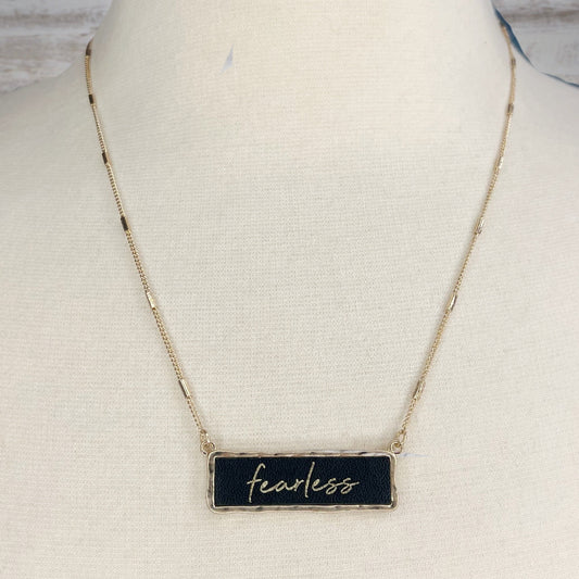 Fearless Leather Bar Chain Necklace in Gold/Black