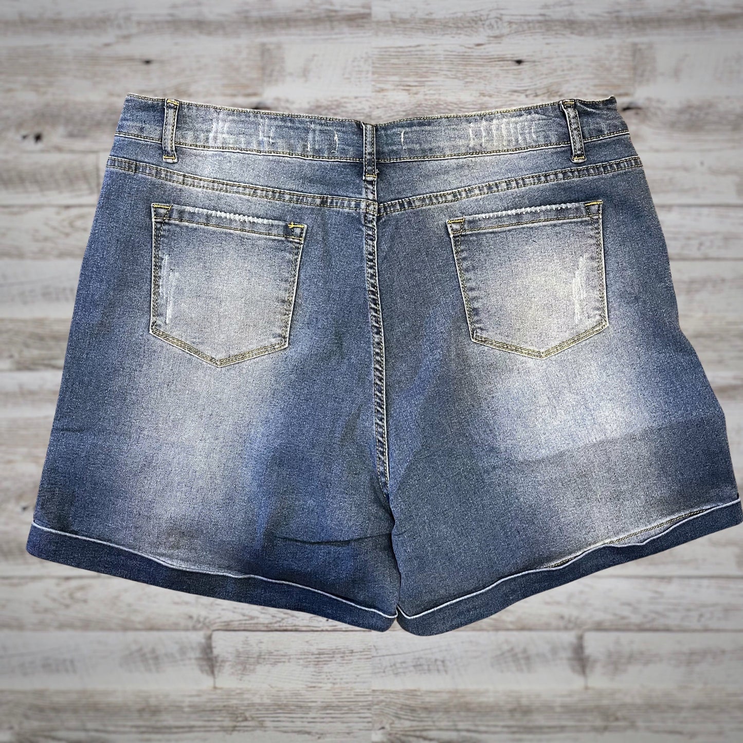 PLUS High Rise Rolled Cuff Flex Denim Shorts