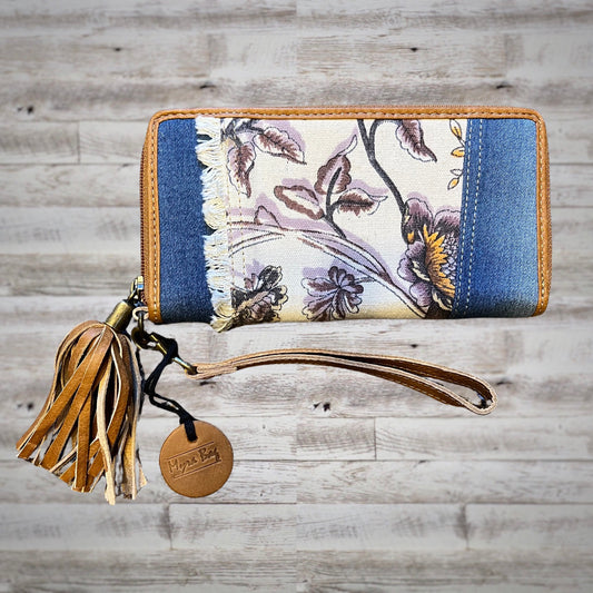 Myra Bag Braviac Zip Around Floral Canvas and Denim Wallet