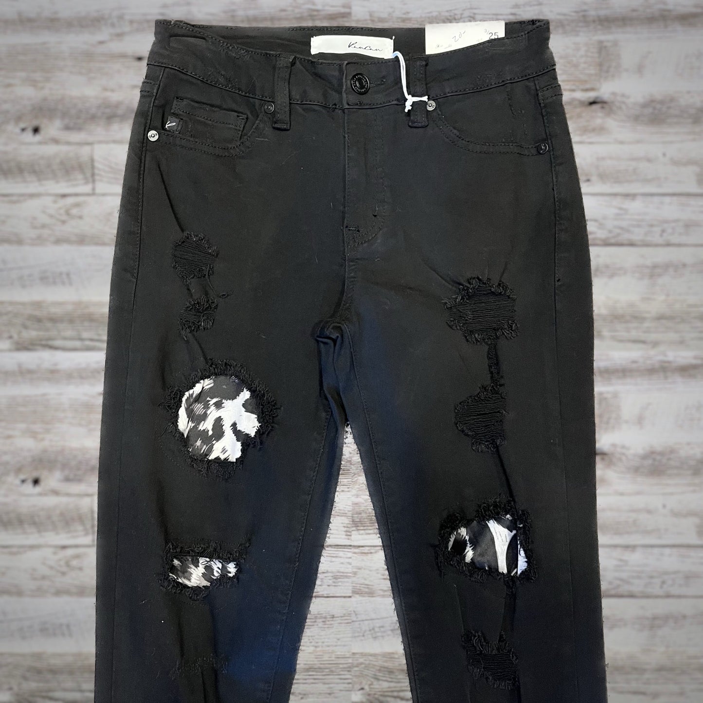 Kancan Leopard Patch Skinny Jeans in Black/White