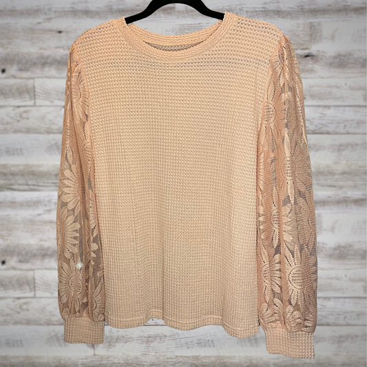 Waffle Knit Top with Daisy Lace Long Sleeves