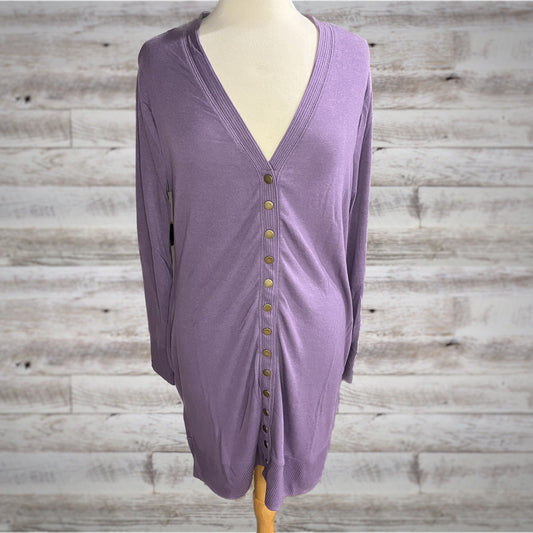 Lavender Longline Cardigan Sweater with Snap Front