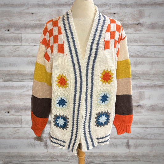 Chunky Knit Granny Square Cardigan Sweater