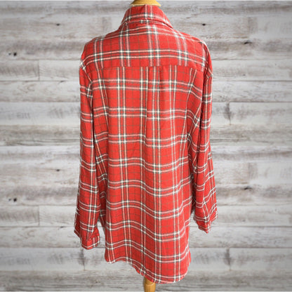 PLUS Festive Lightweight Flannel Shirt in Red/Gray