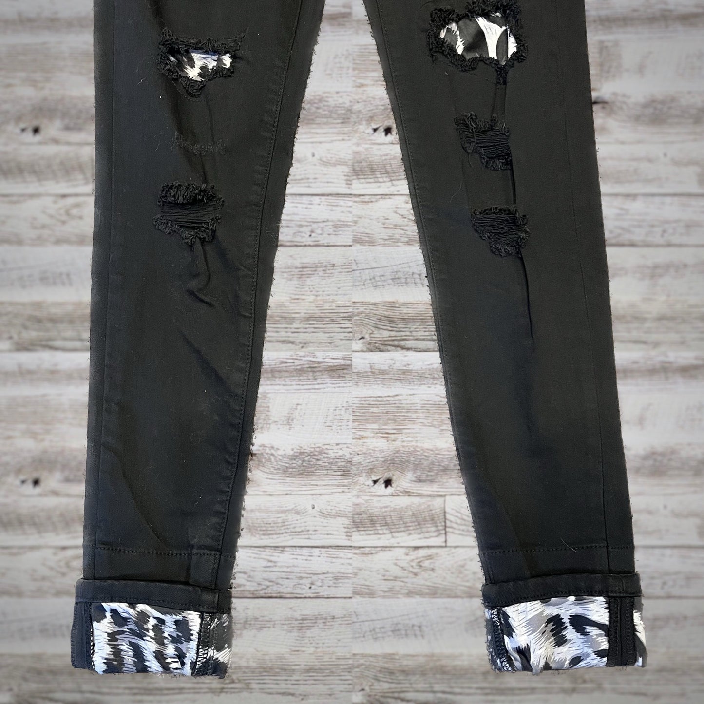 Kancan Leopard Patch Skinny Jeans in Black/White