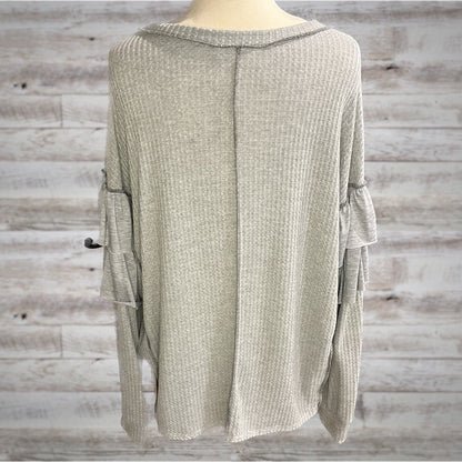 Ruffled Waffle Knit Long Sleeve Top in Ash