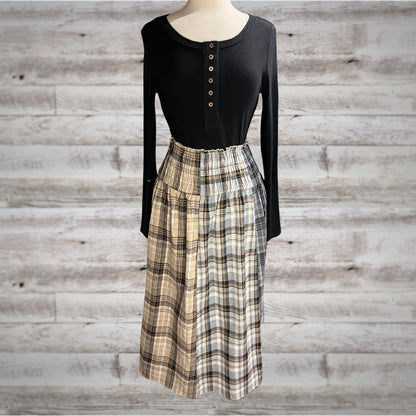 On Trend Split Plaid Flannel Maxi Skirt in Taupe