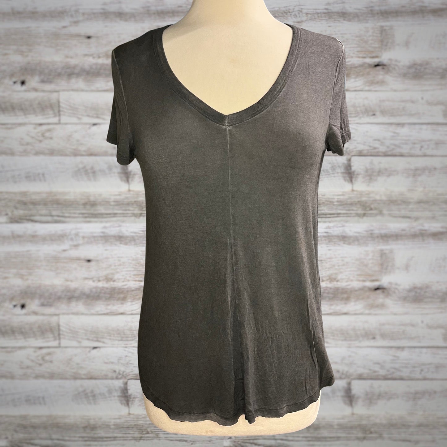 Washed Charcoal Jersey V Neck Basic Tee