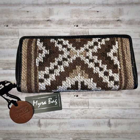 Myra Bag Maize Woven Fabric Zip Around Wallet in Brown