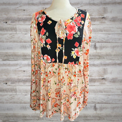 Paisley and Floral Long Sleeve Babydoll Top