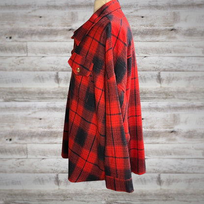 PLUS Midweight Plaid Flannel Shacket in Red/Navy