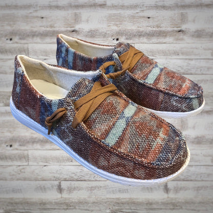 Gypsy Jazz Western Print Slip On Shoes in Rust